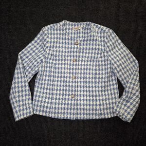 Blue & White Houndstooth Button Front Jacket